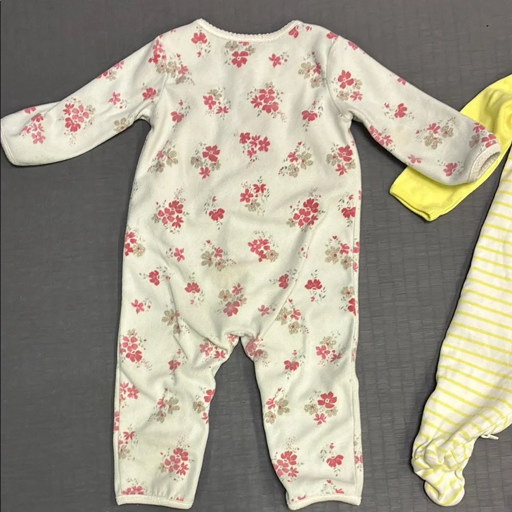 Carter's Pink Floral & Yellow Bee Stripe Baby One-Piece Sleepers - 2 Pack